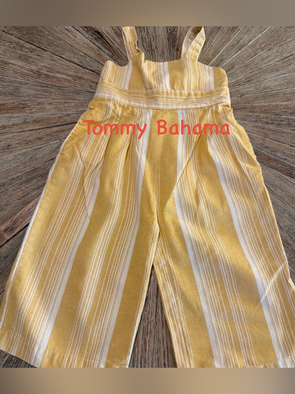 Girls Tommy Bahama yellow wide leg romper overall cotton bow 12 month